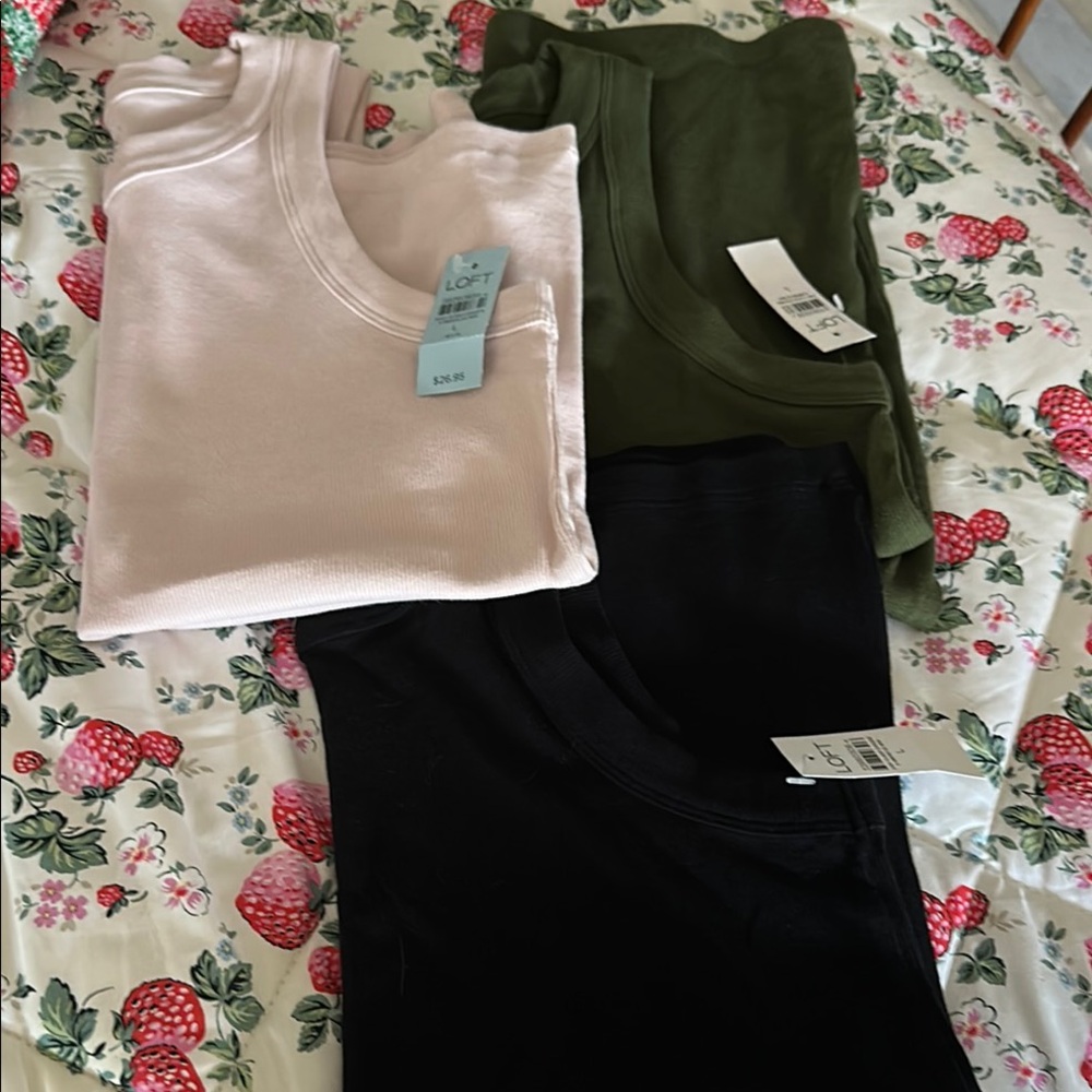 LOFT Pink and Green Polo T-Shirt Short Sleeve